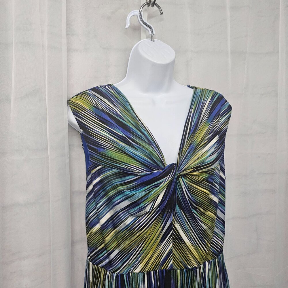 Rabbit Rabbit Rabbit Blue Green Abstract Striped Sleeveless Dress 10P - Picture 4 of 15